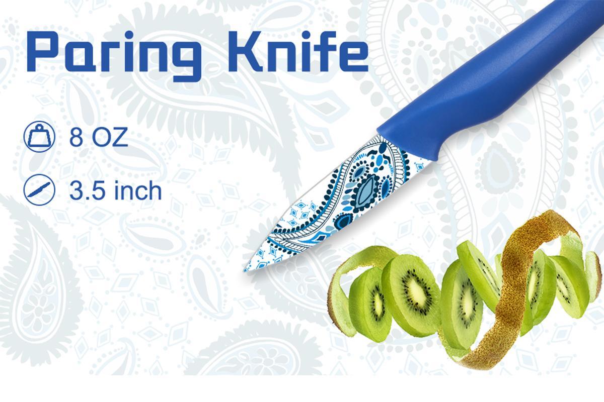 Astercook 6-Piece Color Knife Set, Paisley Pattern, Rust-Resistant Stainless Steel Knives, 6 Blade Guards, Dishwasher Safe. Utensils Kitchenware