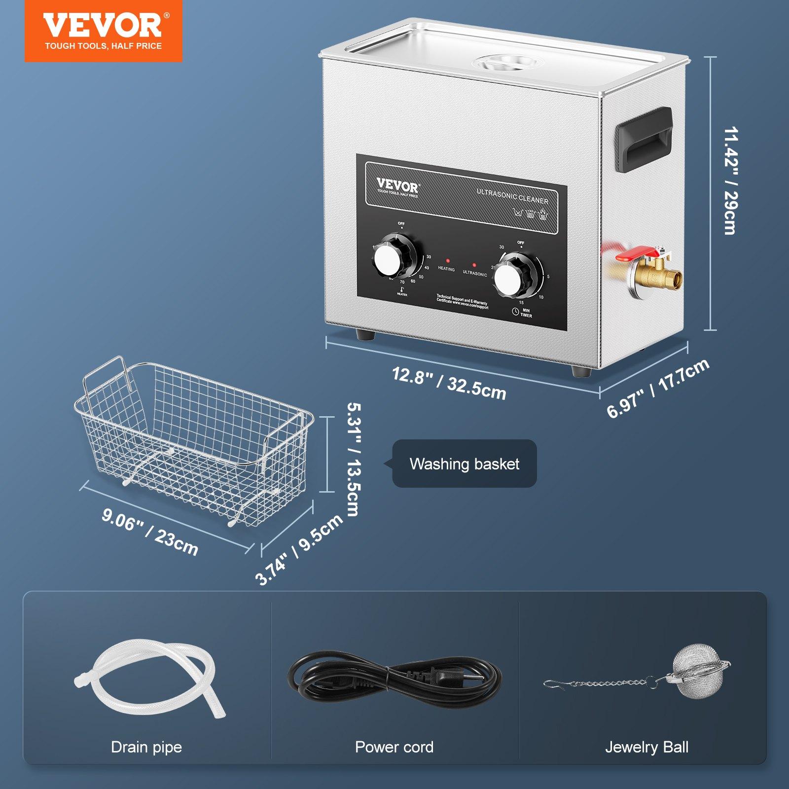 VEVOR 6L Ultrasonic Cleaner with Heater Timer Basket, Professional Digital Sonic Cavitation Machine, 180W Cleaning Machine for Watch Instruments, Glasses, Coin, Metal Parts, Tool