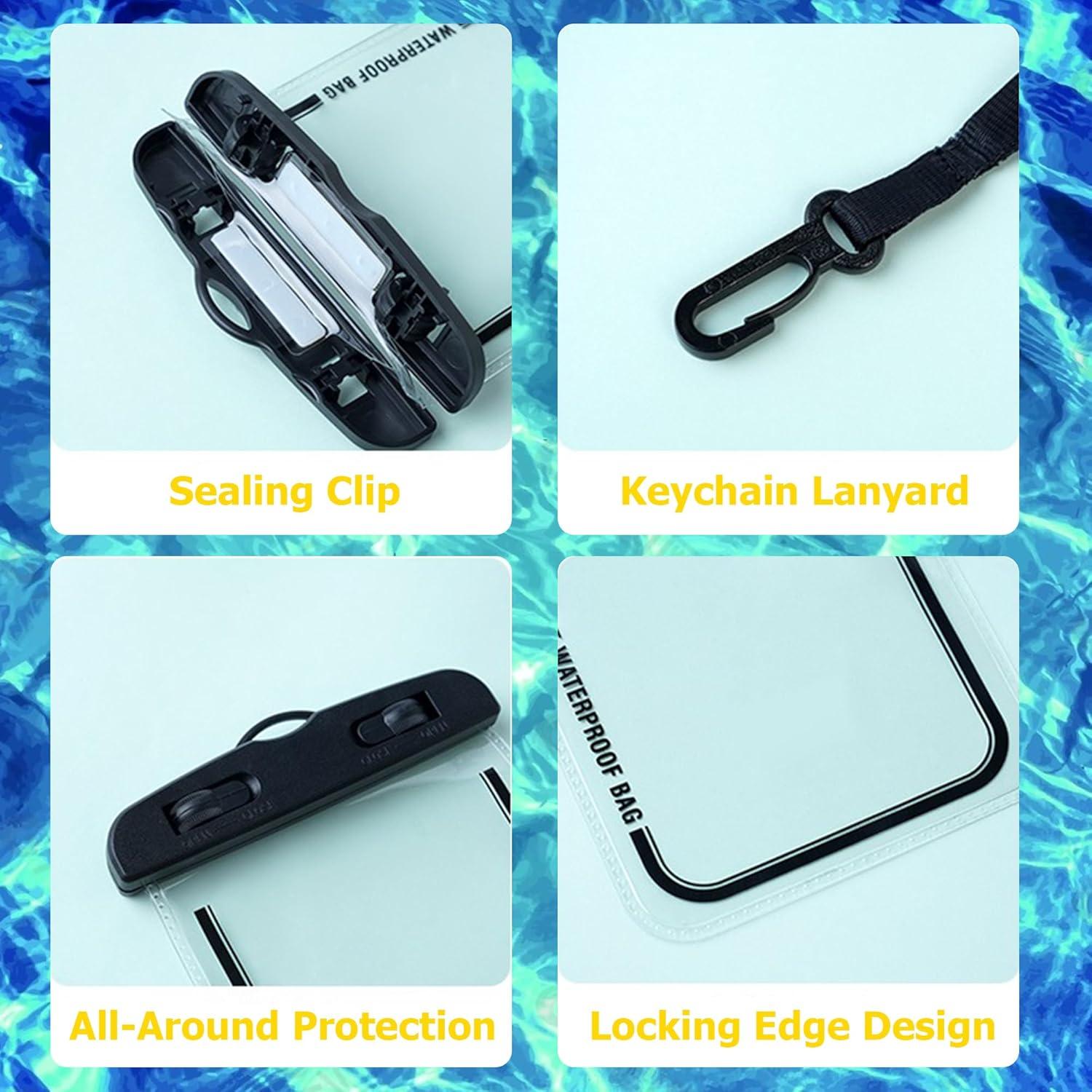 2 Pack Underwater Waterproof Phone Pouch, for Outdoor Sport Water Games Protect, up to 7 Inches (Black,Cyan)