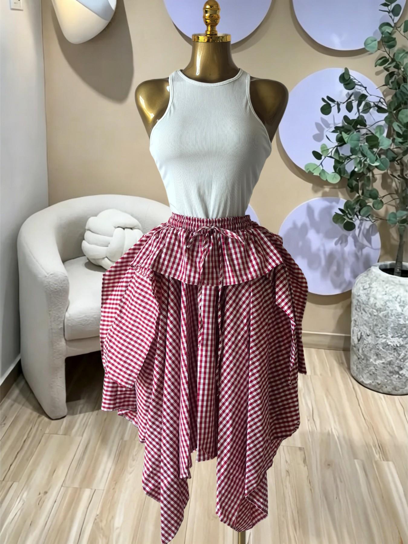 PULKRITU Elegant Women's Sleeveless  Knit Tank Top and Asymmetrical Skirt Set, High Waist Striped Ruffle Dress Two-Piece,Casual Beach Resort Birthday, Vacation Street Lady Two-Piece Set,Female Fashion 2 Piece Co-ord Set, Casual Everyday Set