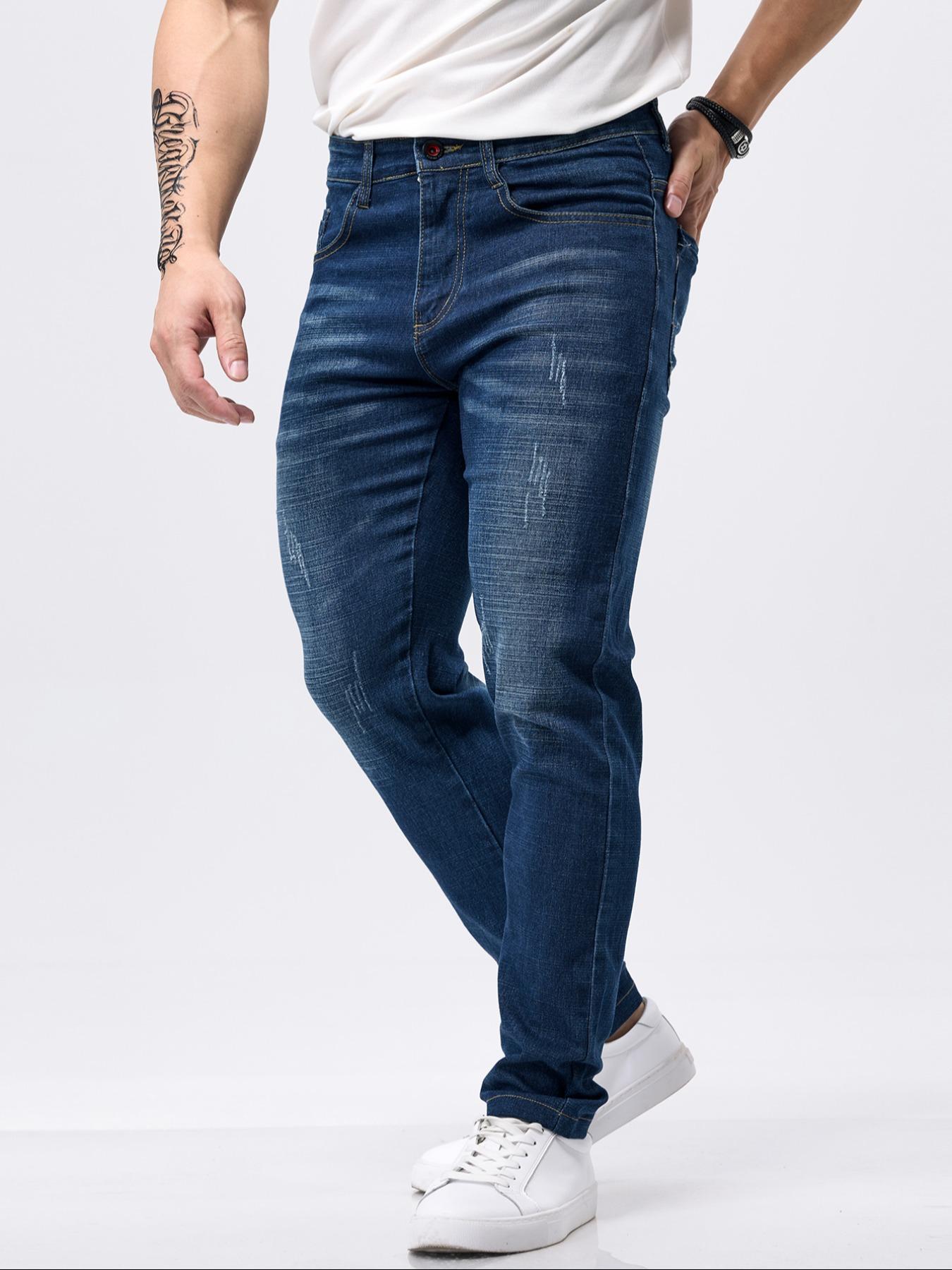 Men's 2-Piece Washed Jeans, Business Style, Slim-Fit Stretchy Denim Pants for Daily Wear