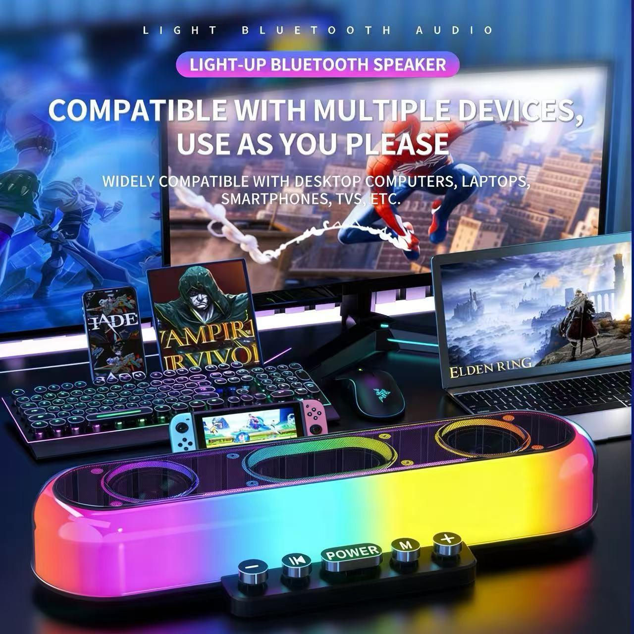 Bluetooth RGB gaming speaker, fidelity dynamic, stereo speaker, lossless sound quality, color lighting game, 1800mAh battery, listen to footsteps, gunfight game, LOL， Desktop sound system, USB powered speakers, suitable for home theaters, desktops