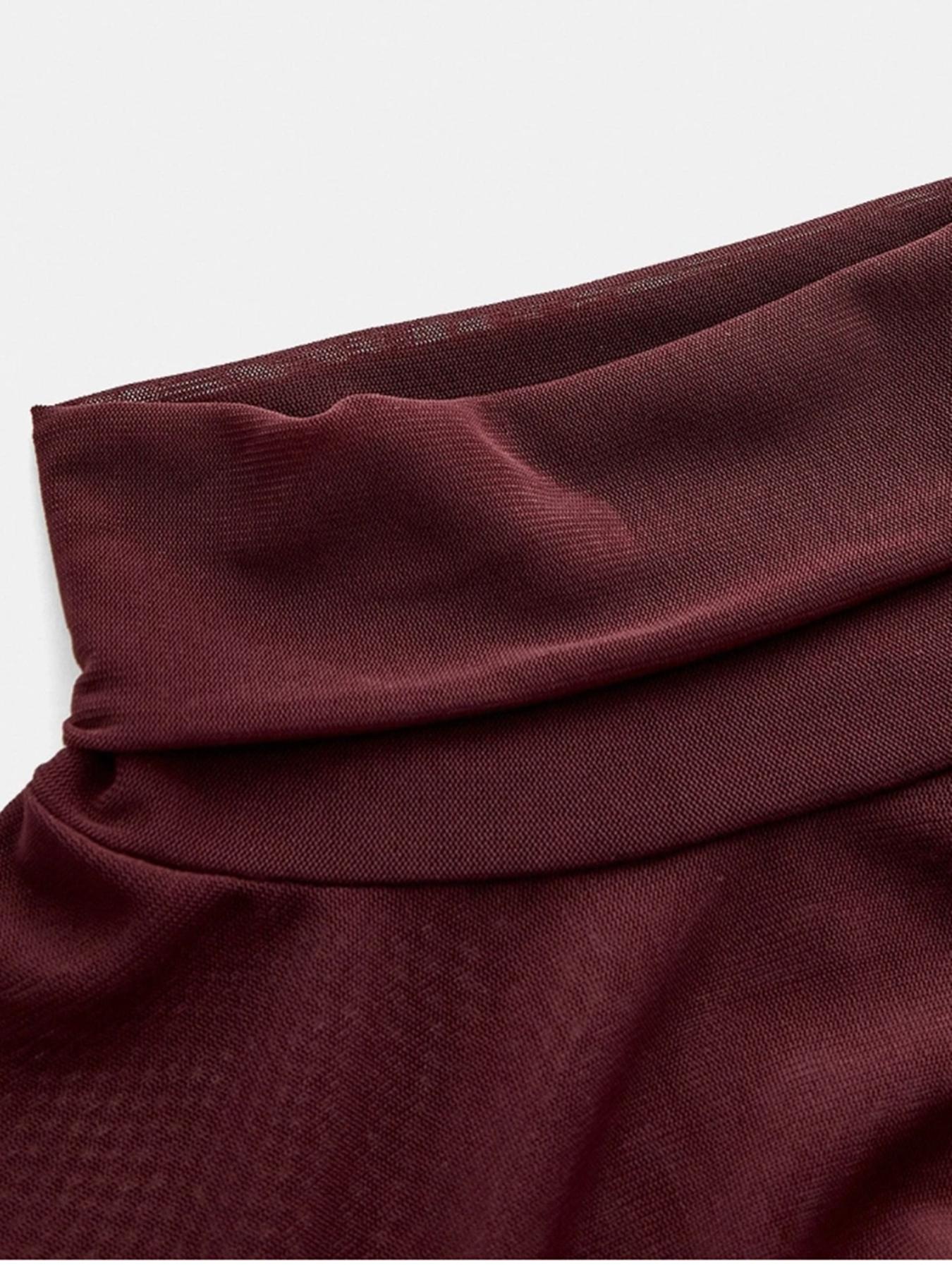 Women's Sparkle Mesh Halter Neck Top, Long Sleeve, Sexy Slim Fit Design, Plain Pattern, All Season Fashion Essential, Versatile Underwear