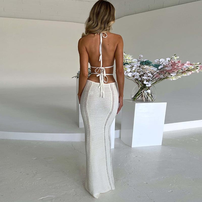 Women's Plain Cut Out Tie Back Cami Sleeveless Dress, Sexy Backless Halter Neck Dress for Parties, Clubs and Dating, Ladies Summer Homecoming Clothes