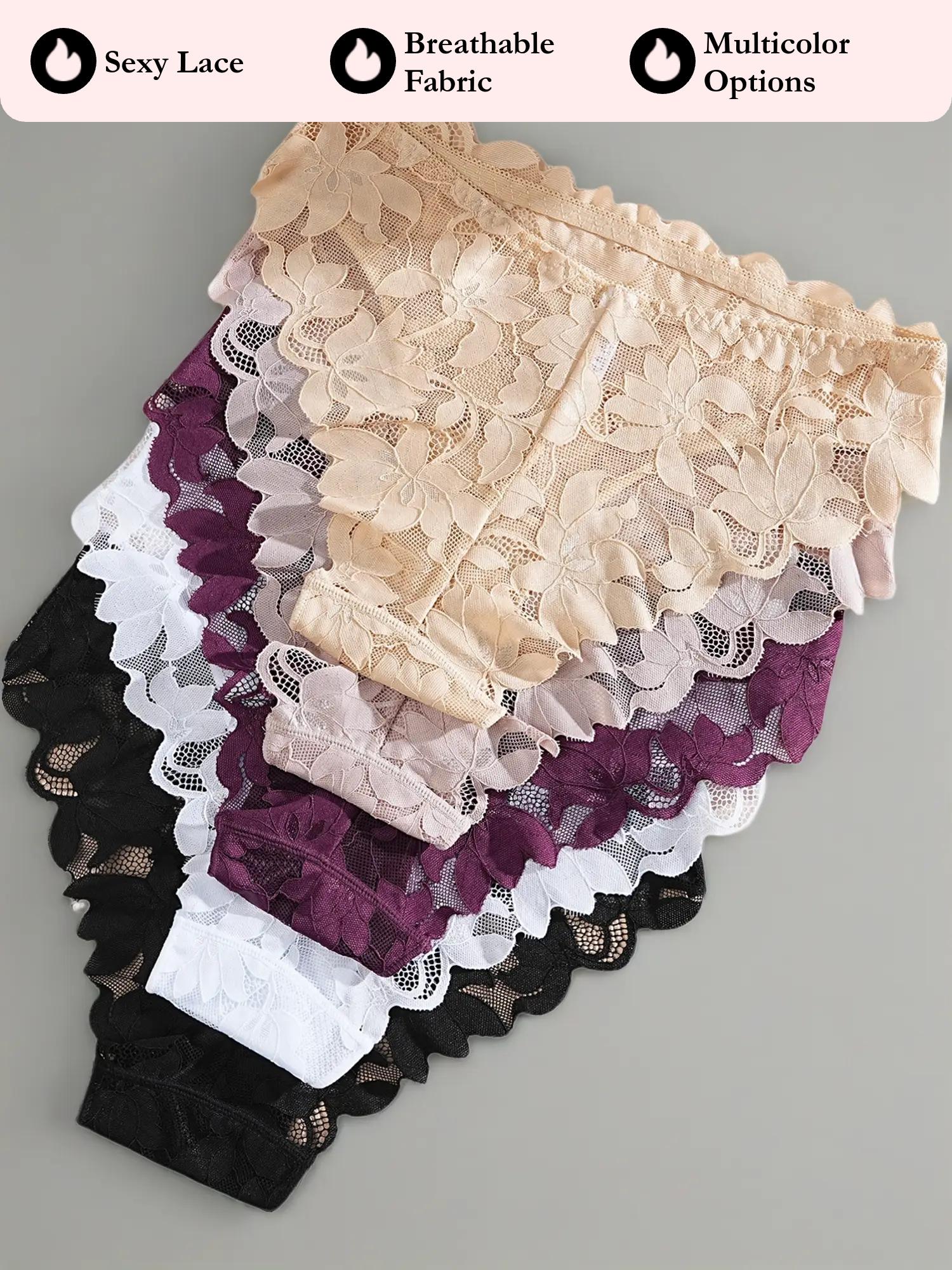Women's Sexy Lace Underwear Set, Fitted Comfortable Breathable Panties, Multi-Color Hollow-Out Lingerie for Women's Daily Wear, Lace-Trim Panties