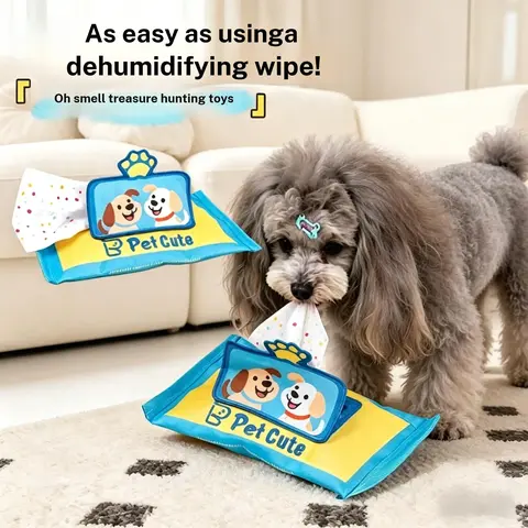 Dog Sniff Training Fabric Toy with Polyester Training Wipes, Double Squeaky Noise Feedback, Extra-Long Tug Design, Hidden Food Leakage Puzzle, Puppy Chew Accessory