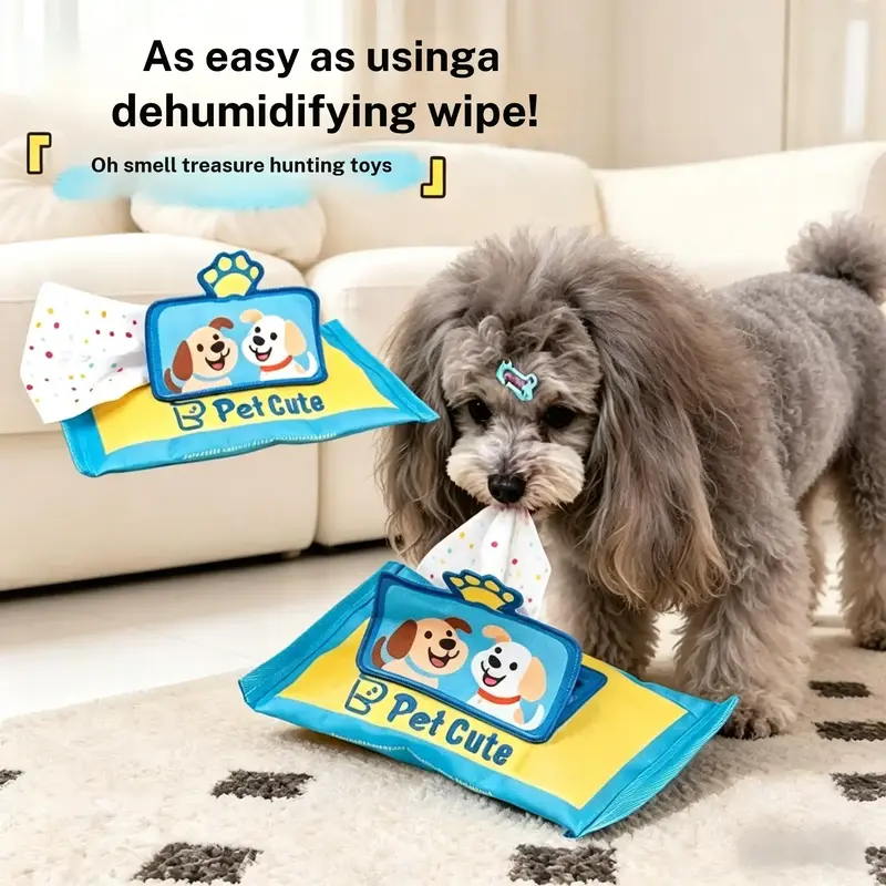 Dog Sniff Training Fabric Toy with Polyester Training Wipes, Double Squeaky Noise Feedback, Extra-Long Tug Design, Hidden Food Leakage Puzzle, Puppy Chew Accessory