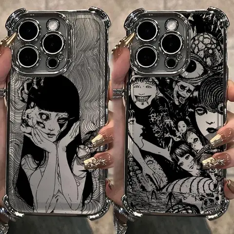 Junji Ito horror comics Plating Phone Case For iPhone 18 Promax 17 16 15 14 13 12 11 Mini Pro Max Air X XR XSMAX & Samsung Galaxy S26 S25 S24 S23 S22 S21 FE Ultra Plus EDGE Anti-Fall Airabag Back soft transparent Cover
