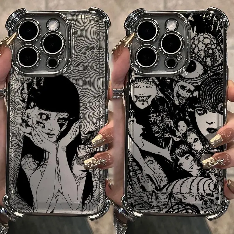 Junji Ito horror comics Plating Phone Case For iPhone 18 Promax 17 16 15 14 13 12 11 Mini Pro Max Air X XR XSMAX & Samsung Galaxy S26 S25 S24 S23 S22 S21 FE Ultra Plus EDGE Anti-Fall Airabag Back soft transparent Cover