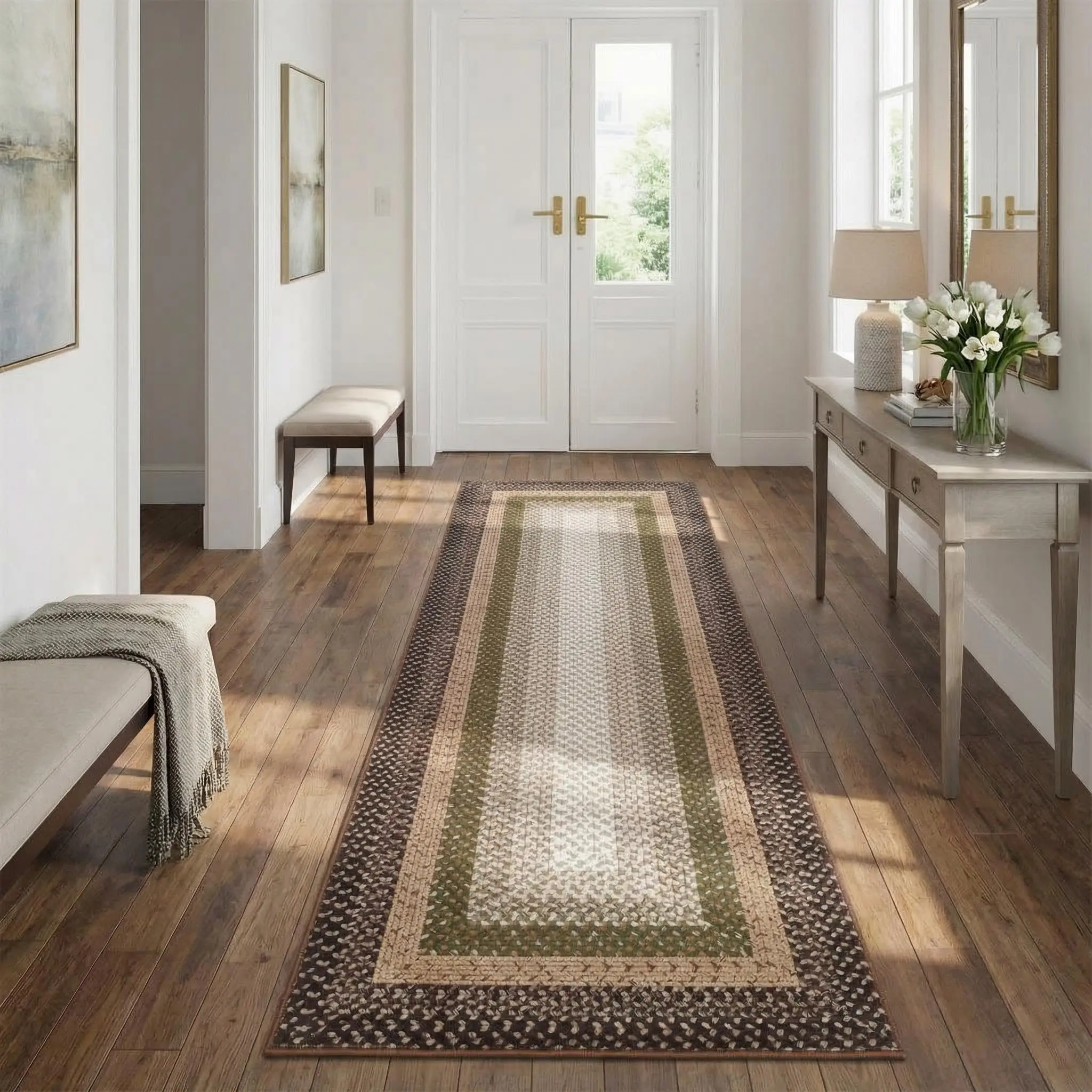 Garvee Machine-Made Polyester Fiber Braided Print Rugs & Runners - Non-Slip, Durable, Easy-to-Clean, Farmhouse Look; 2x8 Indoor/Outdoor Hallway Runner, 5x7 Boho Living Room Area Rug