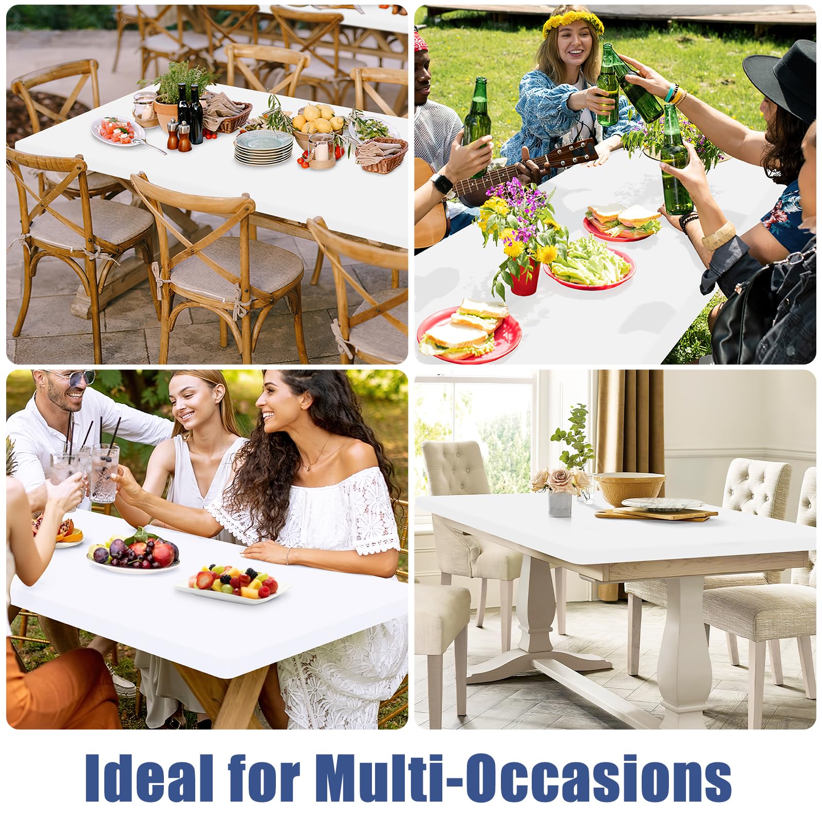 Sunfans 8 Pack Rectangular Spandex Tablecloth, Fitted and Stretchy Table covers, Washable Patio Table Cover for Outdoor, Camping, Banquet and Parties