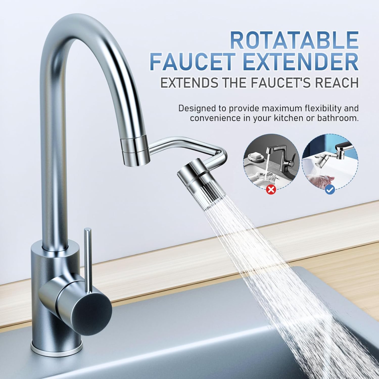 Rotatable Faucet Aerator Extension - for Effortless, All-Angle Control, Rotating Swivel Faucet Aerator Extender, Kitchen Bathroom Sink Faucets Sprayer Attachment with 2 Mode Splash(1PC)
