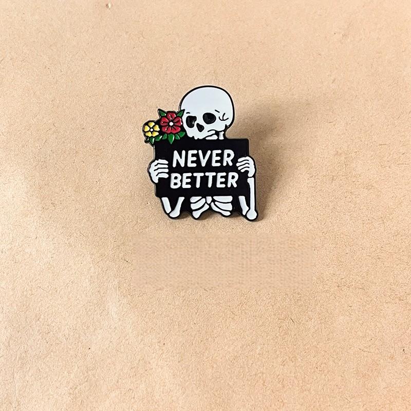 1 pc Cartoon Skull Pin Badge, Unique Baseball Sports Metal Emblem, Creative Clothing Bag Medal Brooch Accessory Gift, Fashionable Jewelry