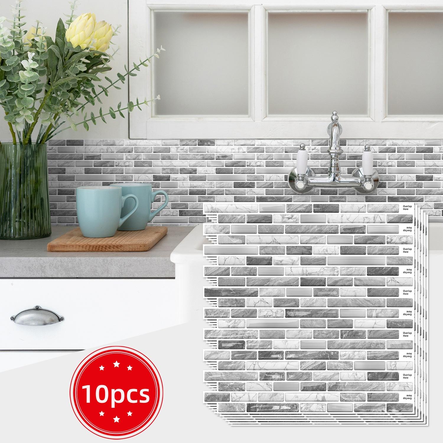 (6pcs/10pcs) Peel and stick removable wall kitchen splashback tiles, 30.5 cm x 30.5 cm self-adhesive marble wall tiles, for kitchen and bathroom