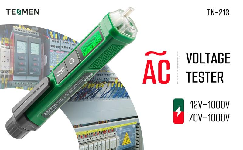 TESMEN TN-213 Voltage Tester Non-Contact, AC 12V-/70V-1000V, Dual-Range, LCD Display in Percentage, Вuzzer Alαrm, Live Wire Tester, Wire Breakpoint Finder - Green