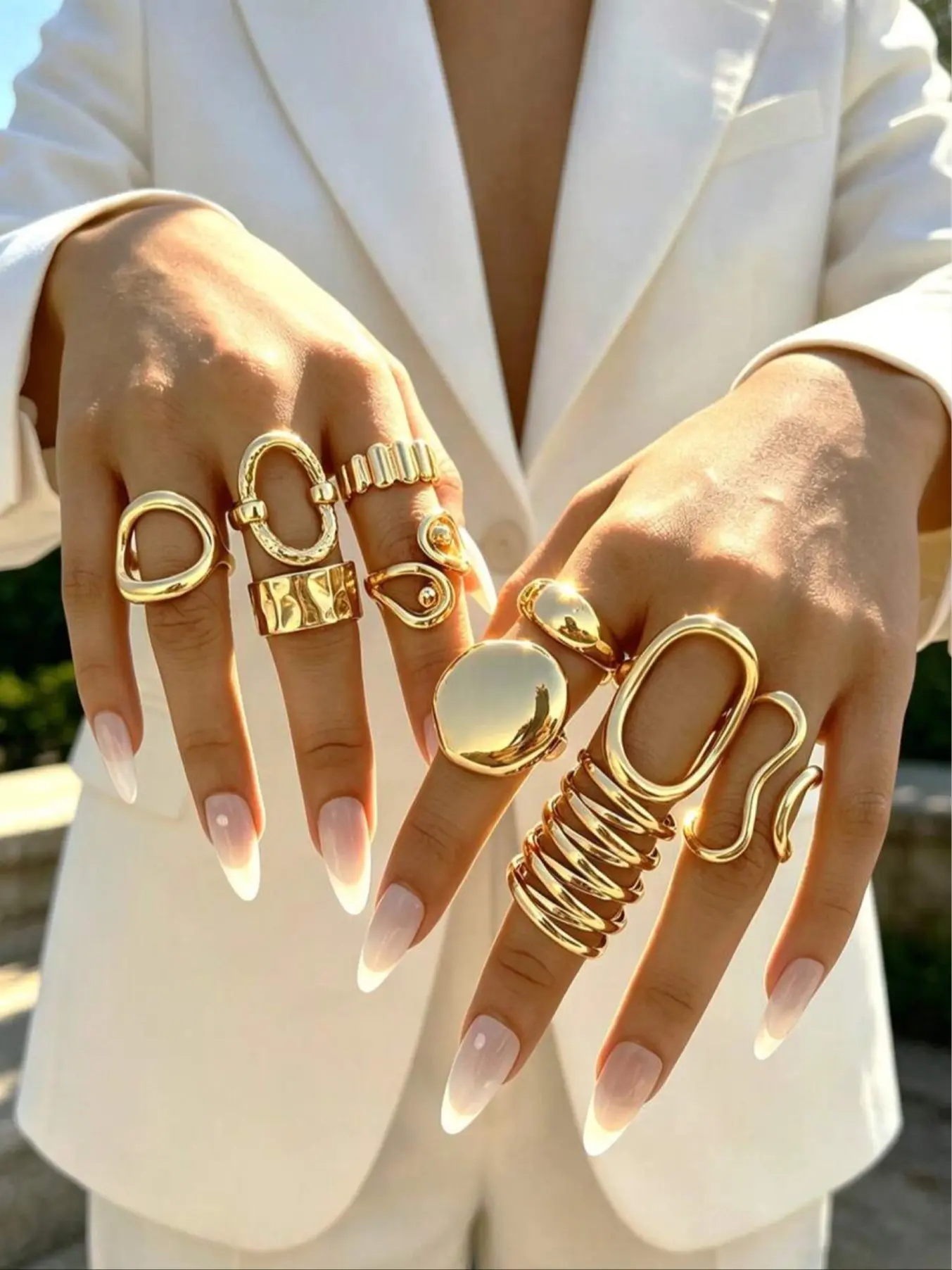 10pcs Multi-Layer Stackable Rings Set, Fashion Minimalist Elegant Vintage Geometric Design, Chunky Beaded Asymmetrical Bands, Holiday Jewelry