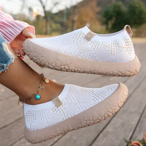 Summer Women's Hollow-Out Slip-On Shoes, Lightweight Breathable Mesh, Anti-Slip Soft Sole, Casual Outdoor Walking Shoes, Summer Footwear Shoe