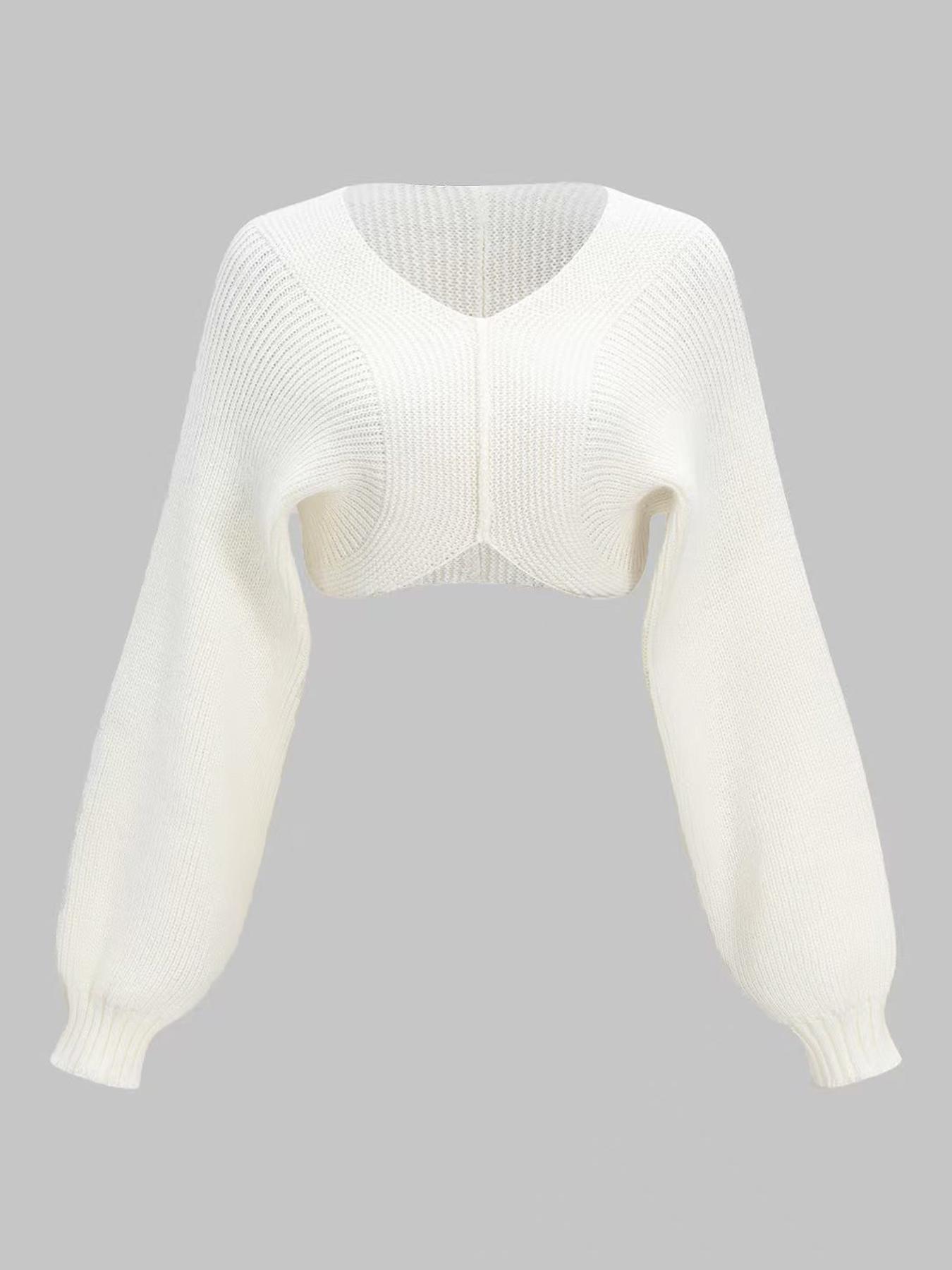 Spring & Fall Women's Sexy Feminine Fitted Long Sleeve Short Cropped Split Design Sweater Pullover, Fashion Casual Versatile Top, Stylish Knitwear for Ladies Womenswear