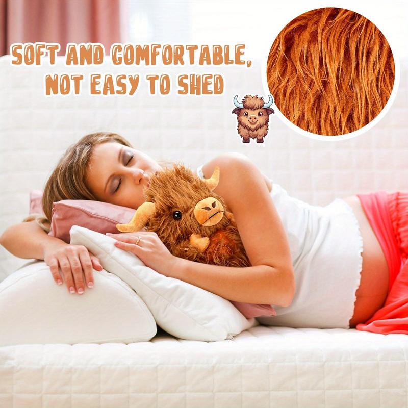 2025 New Highland Cow Plush Doll Stuffed Animal, Highland Cow Plush Toy with Rhythmic Breathing Motion and Music Lights, Portable Highland Cow Plush Toy with Lights and Music, Plush Character