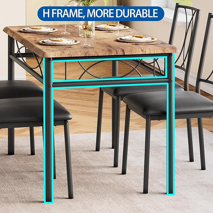 Dining Table Set for 4, Rectangle Compact Dining Table and Chairs Set, Small Kitchen Table Set with 4 Wood Chairs for Apartment