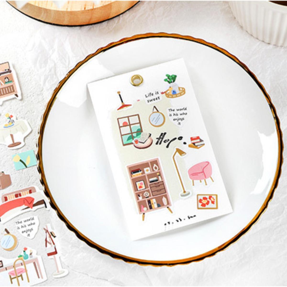 Cartoon Daily Life Series Sticker Packs, 4 Sheets/set Mixed Pattern Self Adhesive Decal, DIY Creative Paster for Gifts Bottle Scrapbook Phone Case Guitar