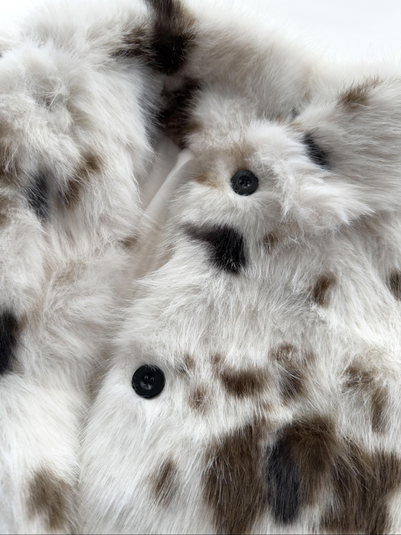 Women's Y2K Faux Fur Coat, Long Loose Winter Jacket, Long Sleeves, Spotted Animal Print Plush Outerwear, Street Style Luxury Warm Overcoat