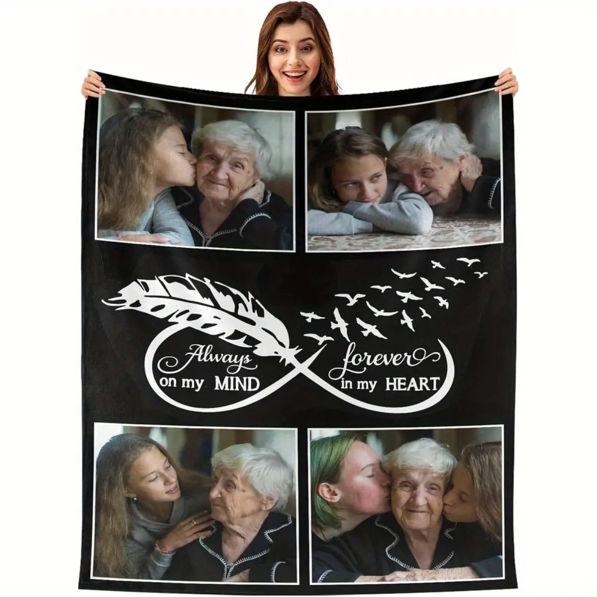 Personalized custom blanket, four photo commemorative design, exclusive for grandparents' wedding anniversary, suitable for all seasons, ultra-soft and warm, dual-use for travel and home, comfortable gift
