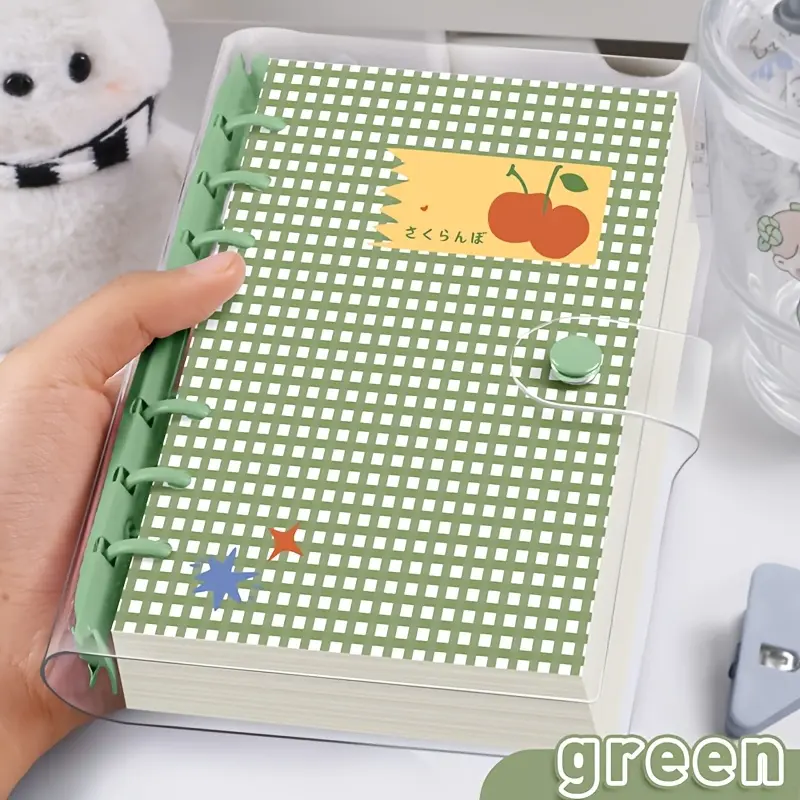 A6 Cute Plaid Clear PVC Binder Notebook, Detachable Loose-Leaf Journal, 120 Pages Lined/Blank Paper, Large Capacity No Sharp Edge Design, Soft Handfeel Planner Dairy for Middle & High School Students, Handcraft Scrapbook