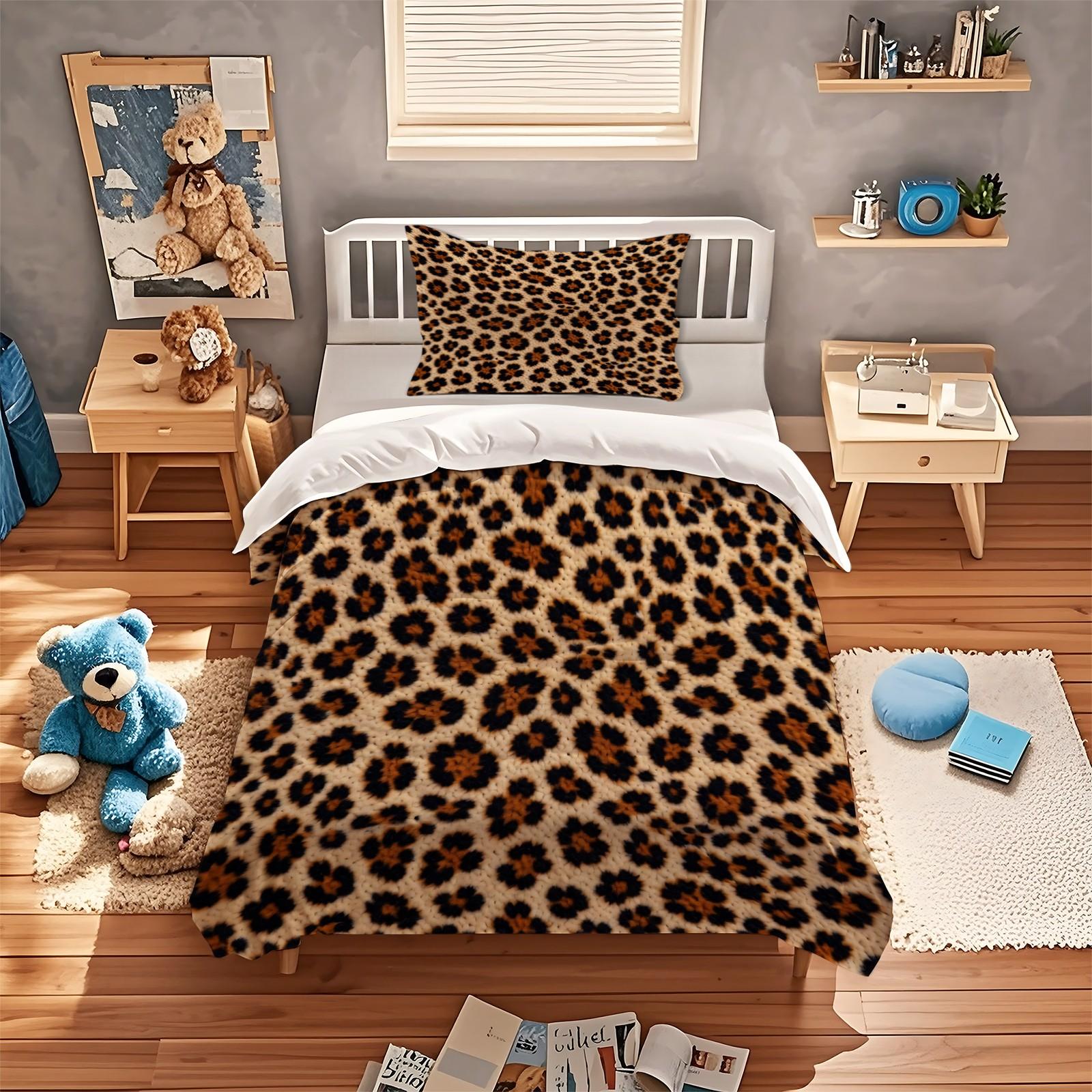 Classic Leopard Print Boho Chic Duvet Cover Set, 2/3 Pcs Light Luxury Vintage Bedding Set for Bedroom, Guest House, Hotel & Dorm, Perfect Housewarming/Birthday/Christmas Gift (No Comforter)