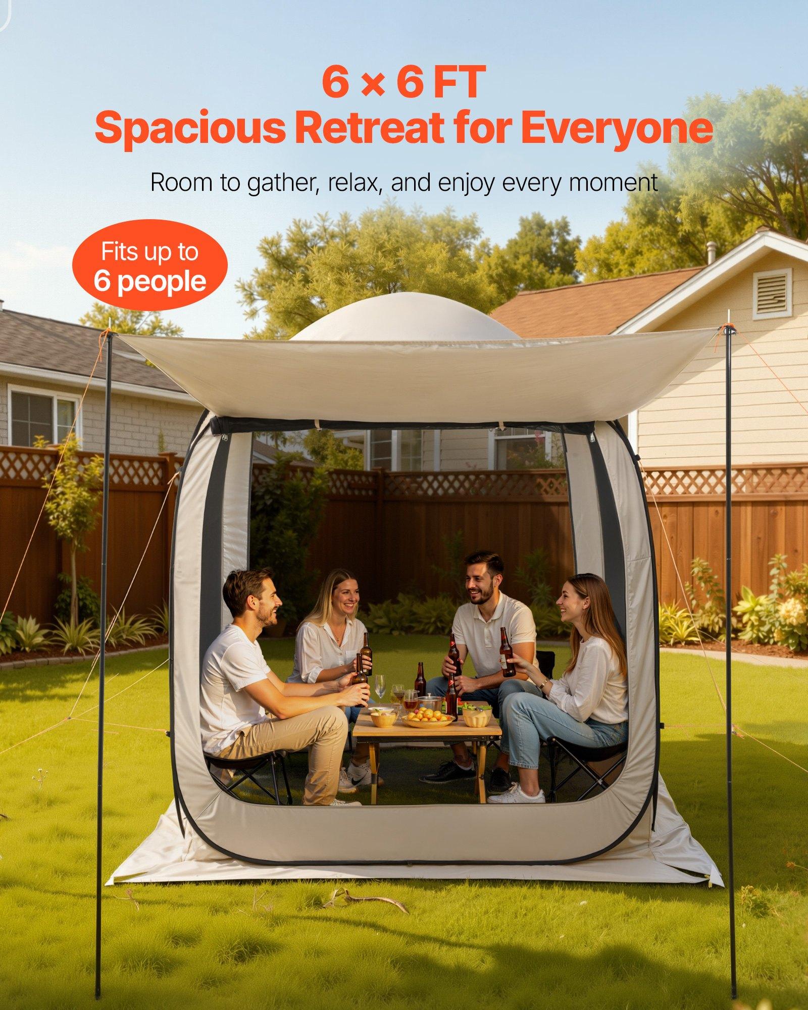 VEVOR Screen House Tent, 6 x 6 ft, 4-6 Person Pop Up Screen Tent with Extended Awning, Portable Screened in Canopy with Carry Bag, Netting Sides, for Patio, Backyard, and Outdoor Activities, Beige VEVOR Screen House Tent, 6 x 6 ft, 4-6 Person Pop Up Screen Tent with Extended Awning, Portable Screened in Canopy with Carry Bag, Netting Sides, for Patio, Backyard, and Outdoor Activities, Beige