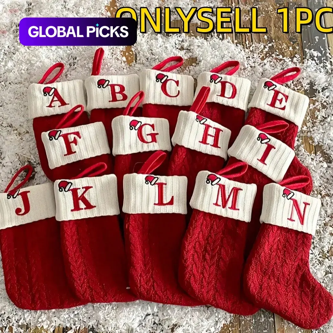1Pc Small Christmas Knit Letter Pattern Stocking, Personalized Initial Long Sock, Fireplace Hanging, Party Gift, Home Decor, Winter Holiday Decoration，party gift，Christmas gift set，Christmas decoration, Festive Home Decoration. #GLOBAL PICKS