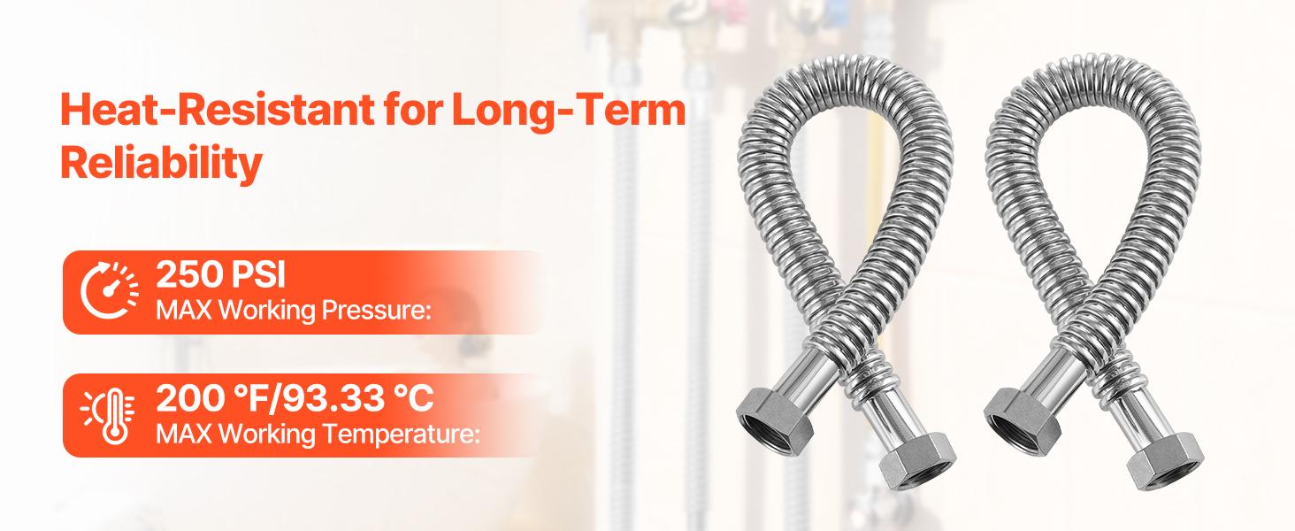 VEVOR Water Heater Kit, 24 Inch Length Water Heater Flex Connector, Waters Heaters Installation Kit with 1 FIPx 1 FIP Inlet Outlet Connection for Bathroom, Kitchen, Laundry Room, Boiler Room