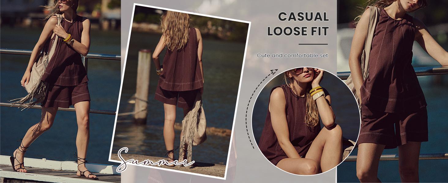 UANEO Womens 2 Piece Outfits Sleeveless Matching Sets A Line Tank Tops Contrast Stitching High Waist Shorts with Pockets #TikTokShopBacktoSchool UANEO Womens 2 Piece Outfits Sleeveless Matching Sets A Line Tank Tops Contrast Stitching High Waist Shorts with Pockets #TikTokShopBacktoSchool