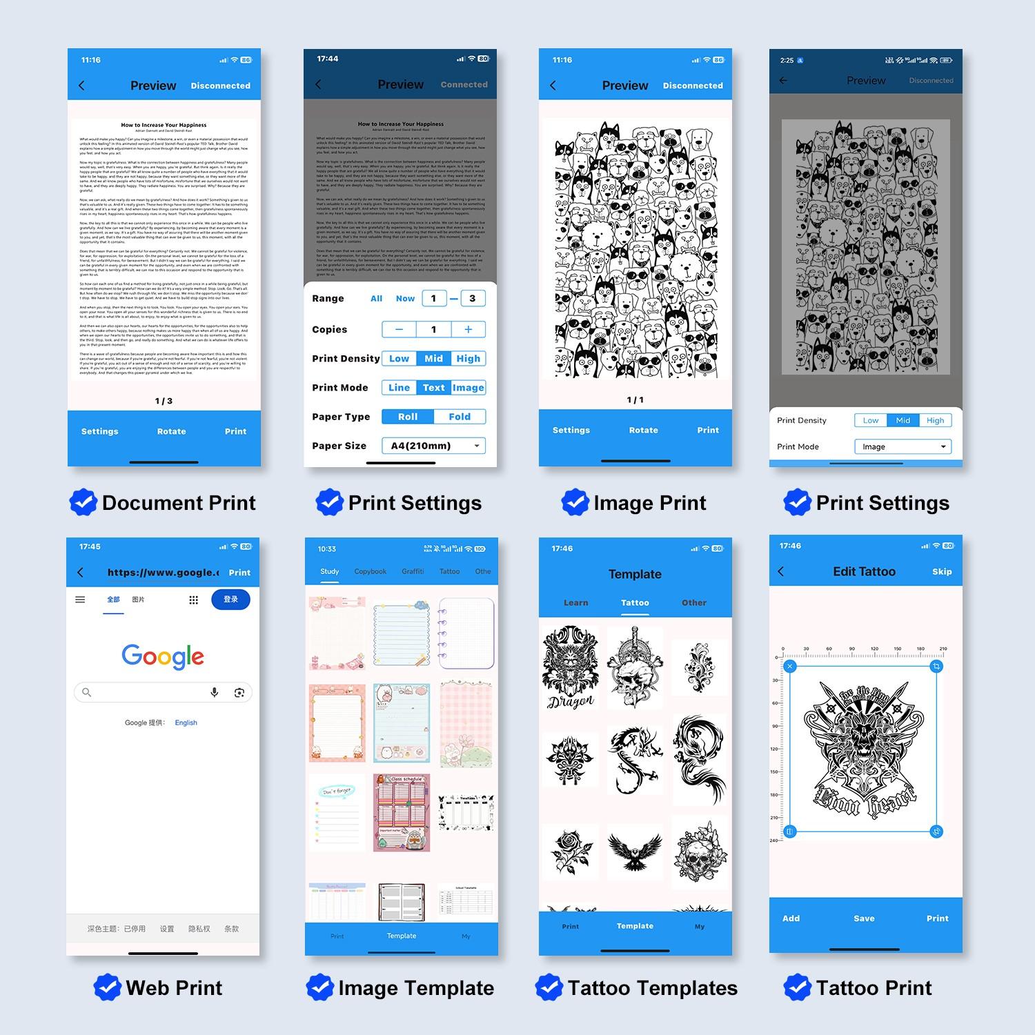 Hztz Mini Portable A4 Thermal Printer, Wireless Connection, Compatible with Android and iOS, Includes 10 Tattoo Papers, High-Quality Printing