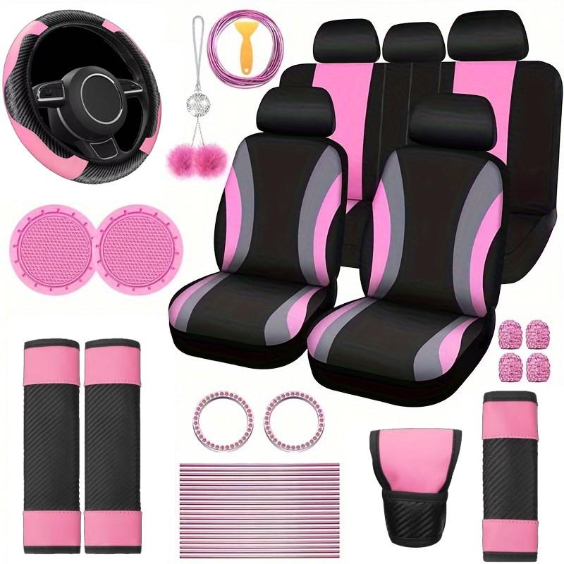 45-Piece Luxury Car Seat & Interior Set: Car Interior Decoration, Polyester 5-Seater Seat Covers, Plush Hanging Charms, PU Leather Steering Wheel Cover, Shoulder Pads, Gear Shift Cover, and Other Decorative Items; Fits Most Sedan and SUV Models