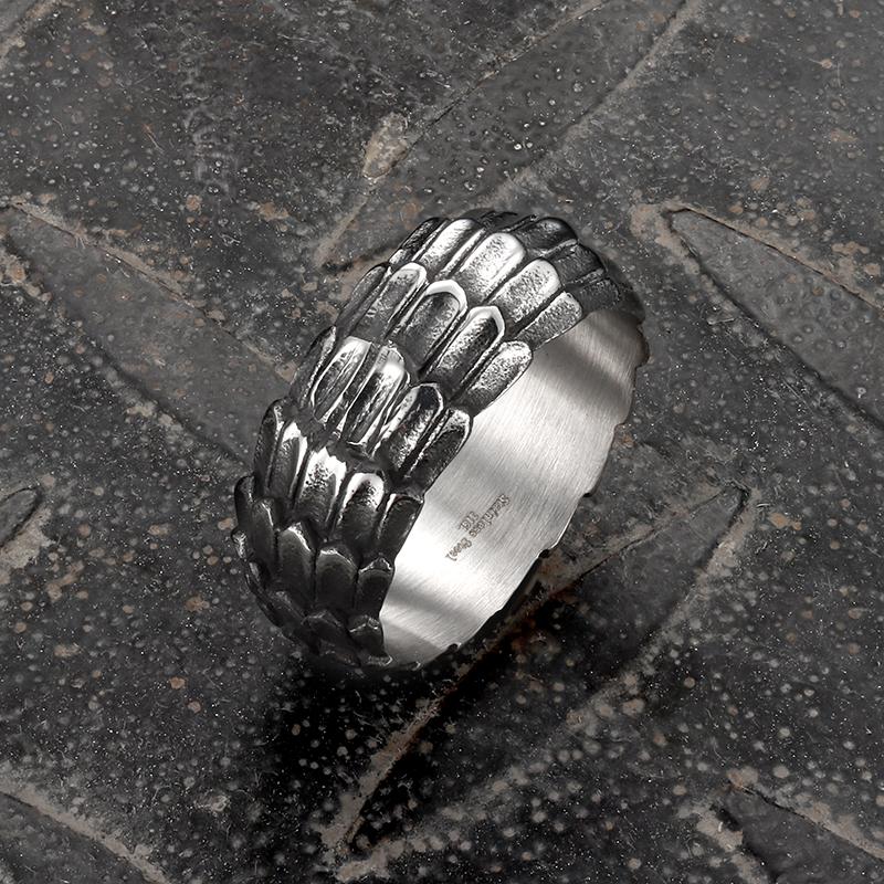 GTHIC Vintage Dragon Scales Stainless Steel Ring for Men Women Fashion Accessory Daily Wear