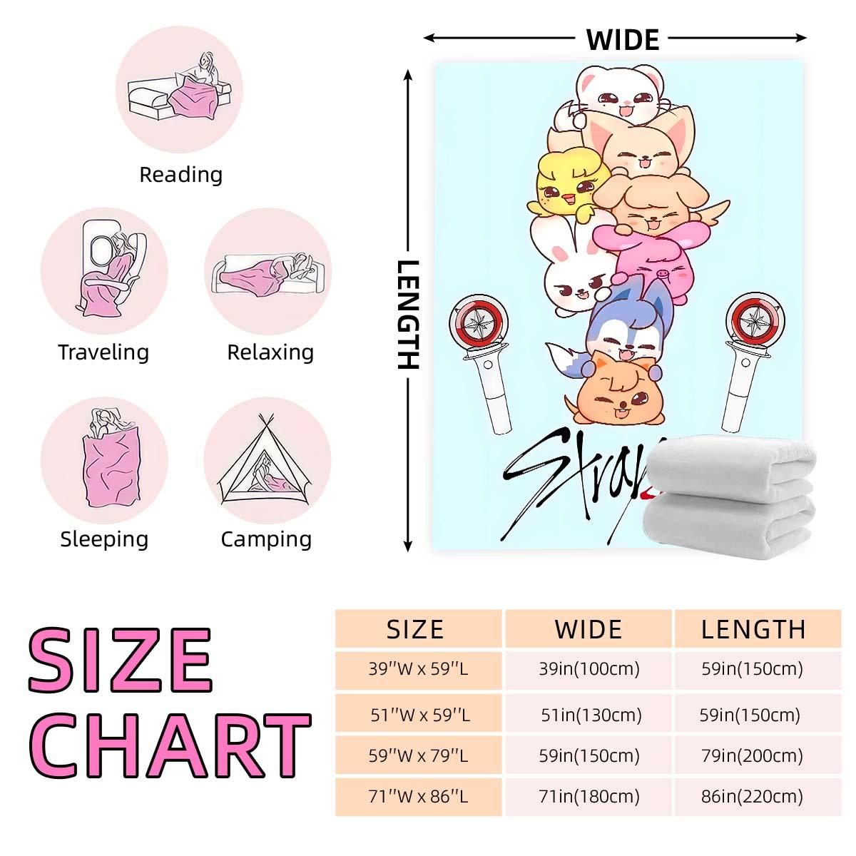 Stray Kids Flannel Blanket, Cute Animal Print, Support Light Element, Soft Healing Throw, Perfect for Fan Bedroom, Sofa, Collectible Gift