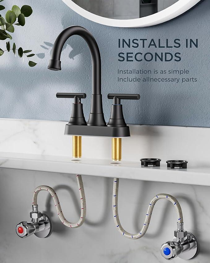 FORIOUS Bathroom Faucets 3 Hole, Bathroom Sink with Pop up Drain, Lead-Free Two Handles 4 Inch Bathroom Sink Faucet for Basin,Vanity, Farmhouse FORIOUS Bathroom Faucets 3 Hole, Bathroom Sink with Pop up Drain, Lead-Free Two Handles 4 Inch Bathroom Sink Faucet for Basin,Vanity, Farmhouse