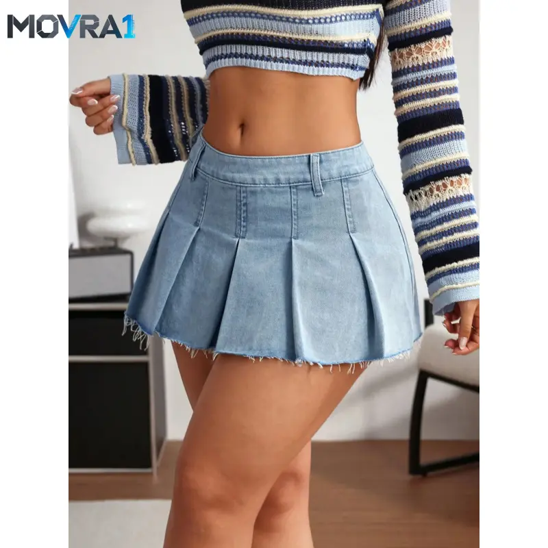 MOVRA1 Vintage Frayed Short Skirt, Bottoms, Waist Slimming A-Line Half-Sleeve Dress, Casual Everyday Wear, Women's Fashion, Womenswear