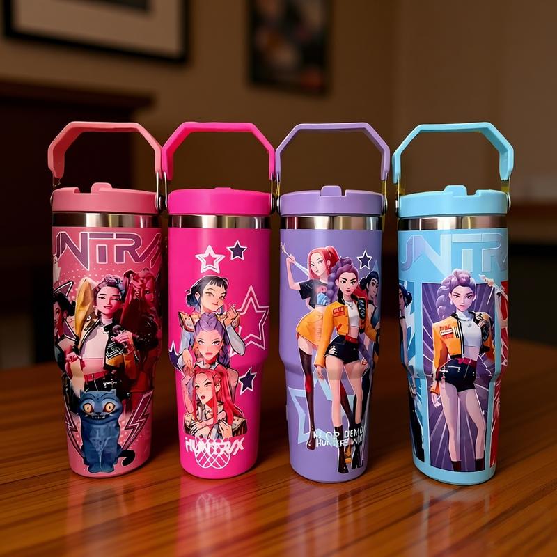 K-Pop Ghost Hunter Themed Vacuum Insulated Tumbler, Reusable with Lid & Straw, Suitable for Travel, Work, School & Daily Coffee, Ideal Halloween/Christmas Gifts for Teens & Pop Culture Fans