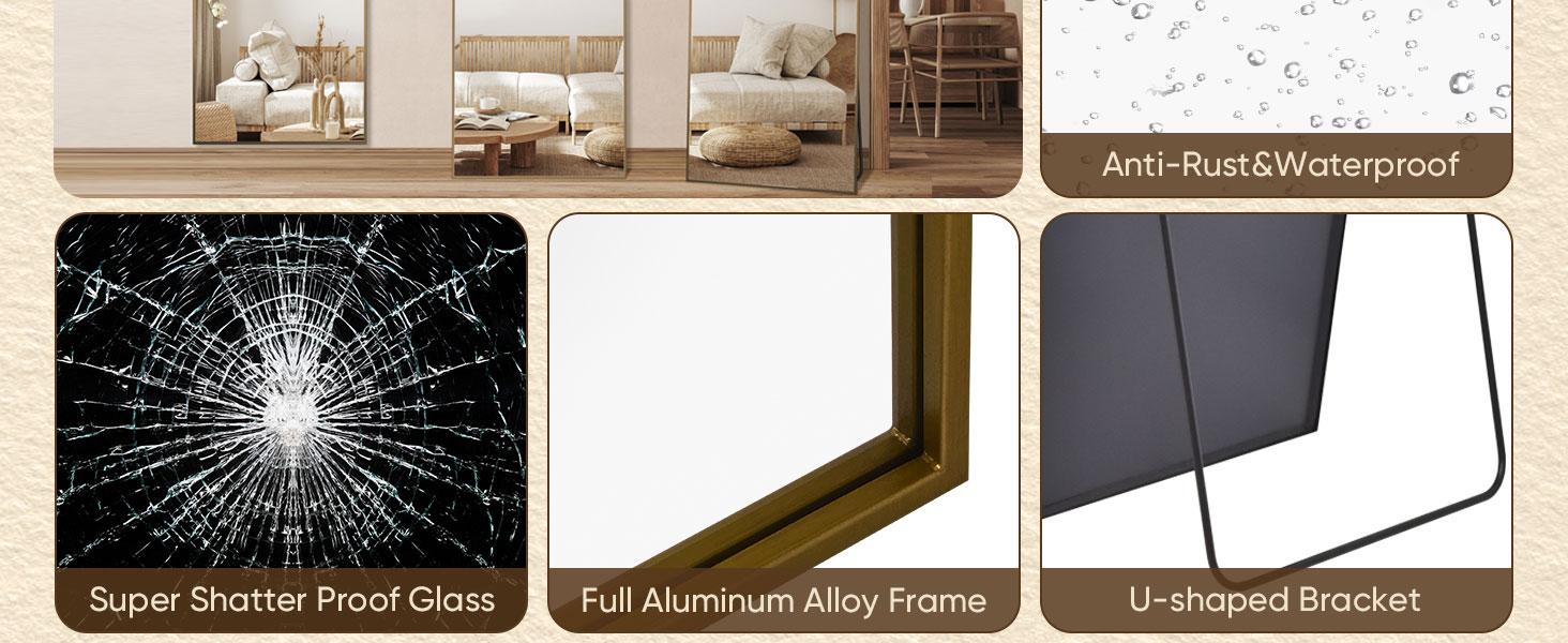 Arched Full Length Mirror, Floor Mirror Freestanding with Carved Metal Frame & Bottom Art Carved, Hanging Mounted Mirror for Living Room, Full Body Mirror for HomeDecor, Standing/Halling Large Wall Mirror for Bedroom