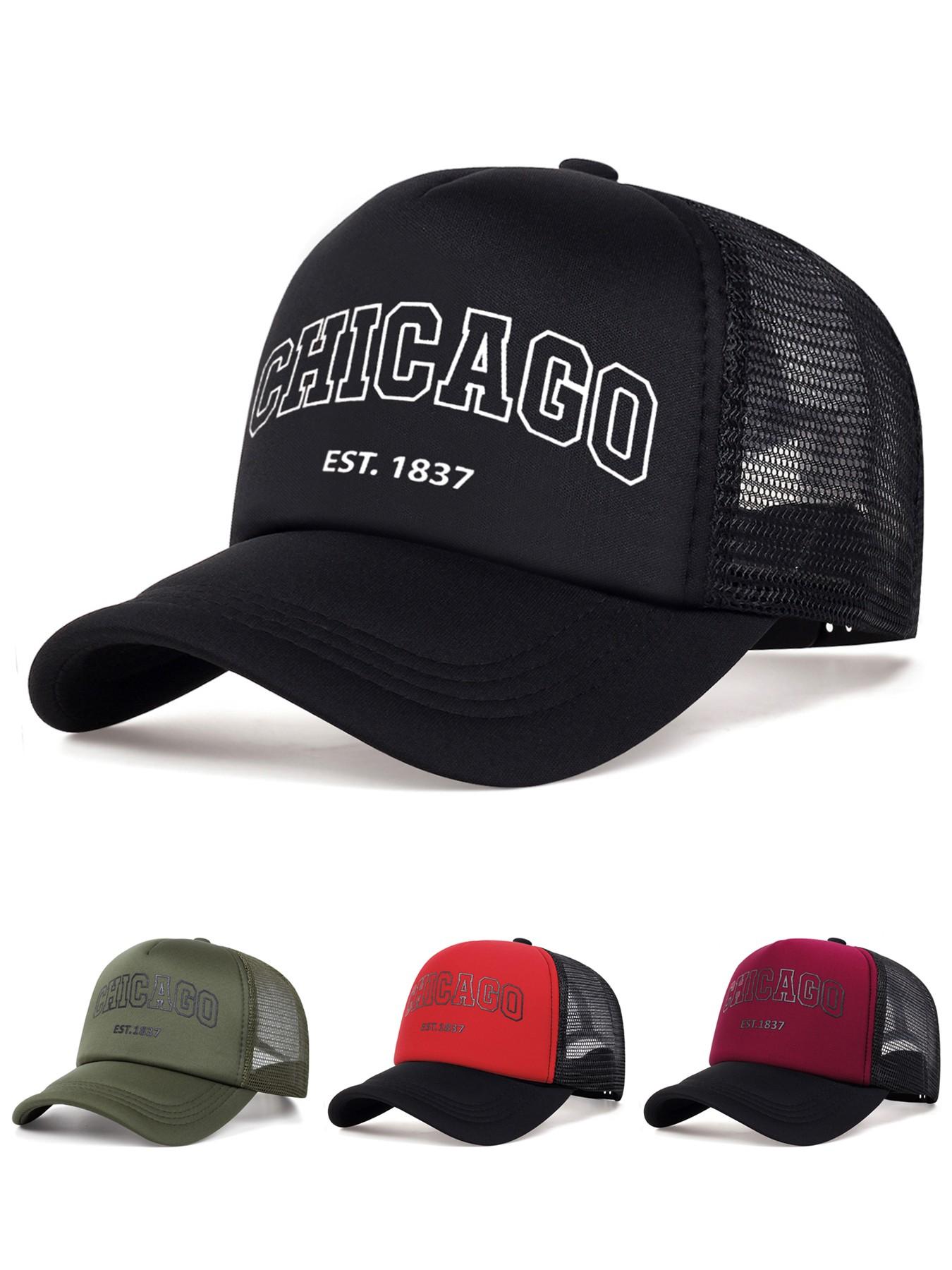 2026 New Simple Fashion Breathable Mesh Hat CHICAGO1837 Printed Baseball Hat Street Personalized Creative Hip Hop Hat Outdoor Leisure Sports Sunshade Hat Daily Commuting Decorative Hat Male Female Same Style Skateboarding Hat
