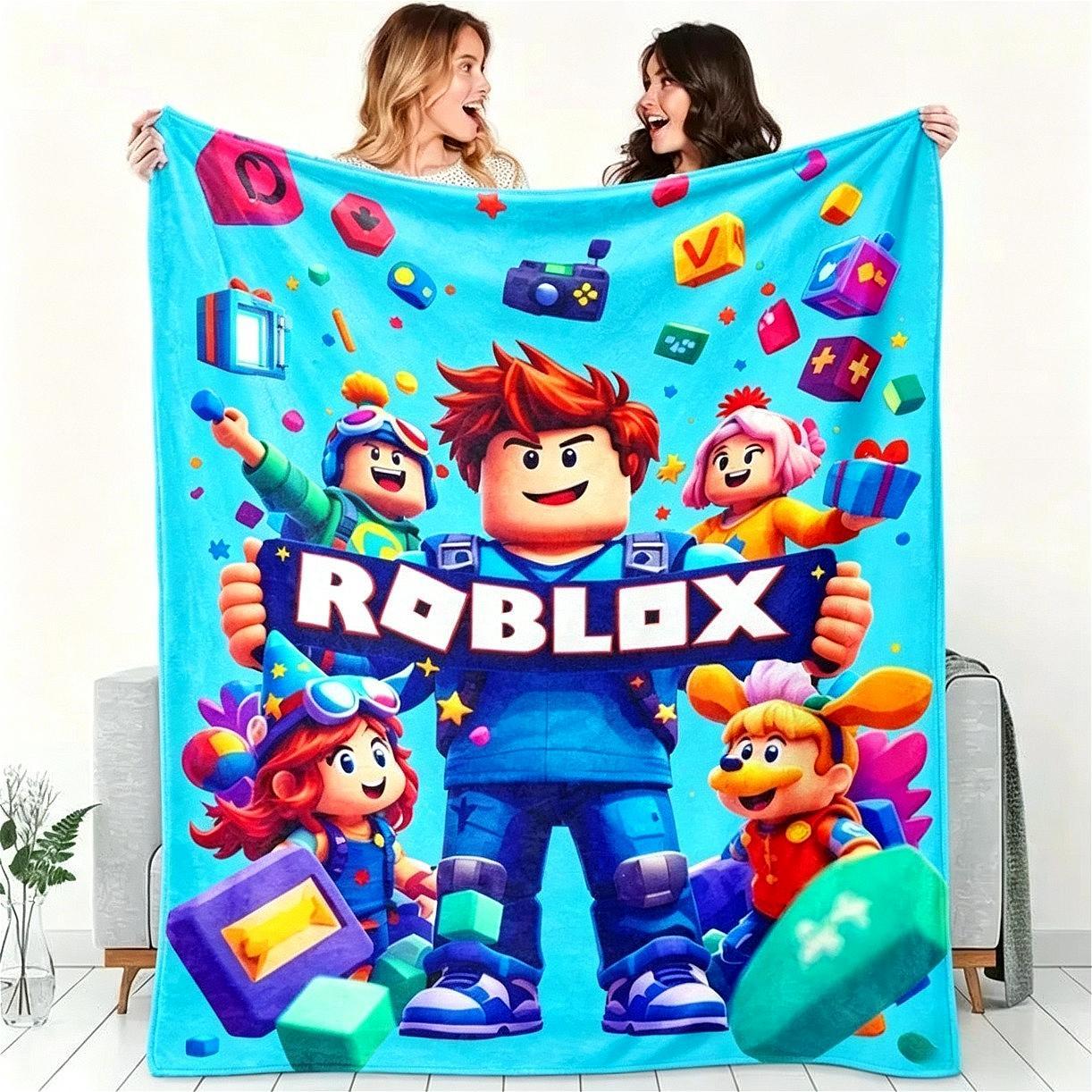 Roblox Gaming Flannel Blanket for Kids & Adults, Soft Breathable Block Design Cozy Throw Blanket, Ultra Warm Fleece Blanket for Bed Couch Sofa Game Room Dorm Decor, Gamer Birthday Graduation Christmas Holiday Gift for Boys Girls