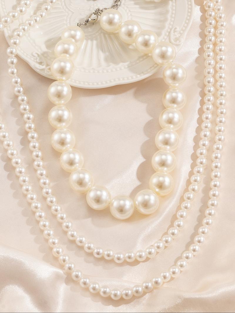 Faux Pearl Decorated Beaded Necklace, Pearl Chain Necklace, Elegant Exaggerated for Women for Party, Daily Clothing Decor, Trendy Jewelry for Birthday Gift