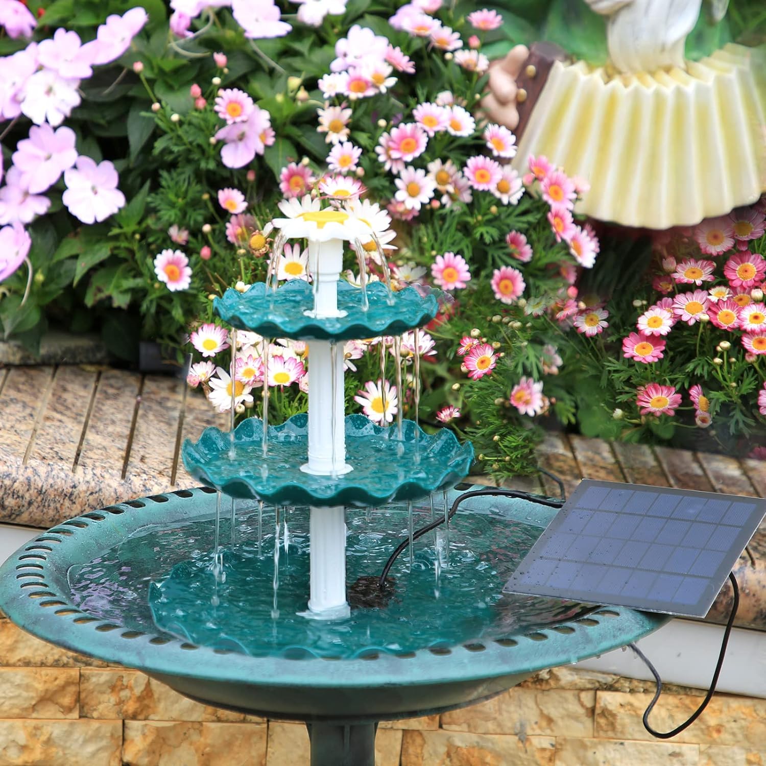 AISITIN DIY Solar Bird Bath Fountain, 3 Tier Bird Bath with 3.5W Solar Water Fountain, Solar Powered Fountain Pump for Bird Bath, Courtyard, Outdoor, Garden Decoration.