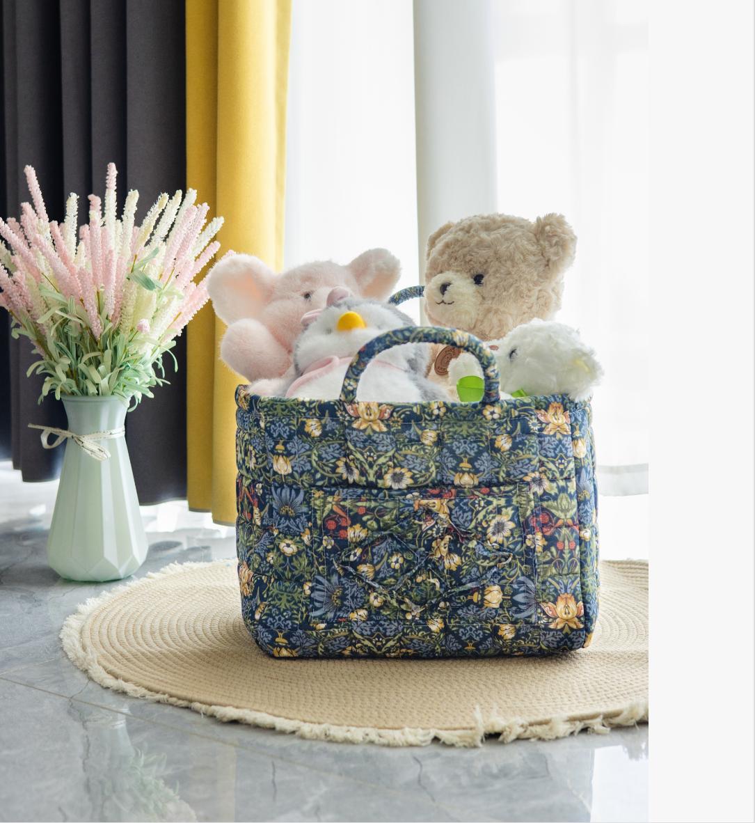 car Storage Basket, floral Fabric quilted basket for Clothes Toys & Blankets Car Trunk Organizer Backseat Storage Machine Washable  Large Capacity Woven Design room clutter  organization daily use item  summervibes 	 large capacity clothes