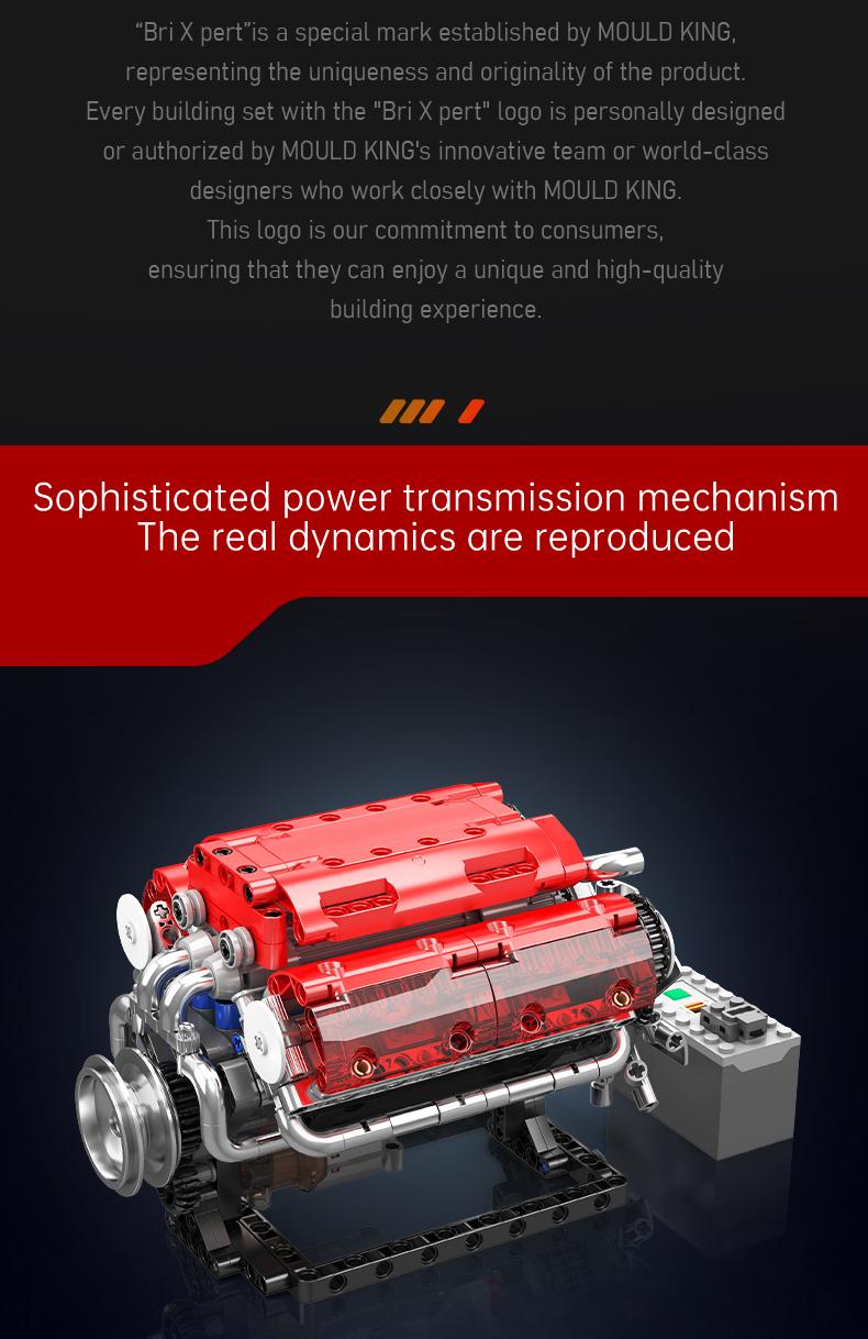Mould King 10155 V-type engine Red Motor Model Building Block STEM DIY Gift Adult Kid Toy 552 Pcs Brick