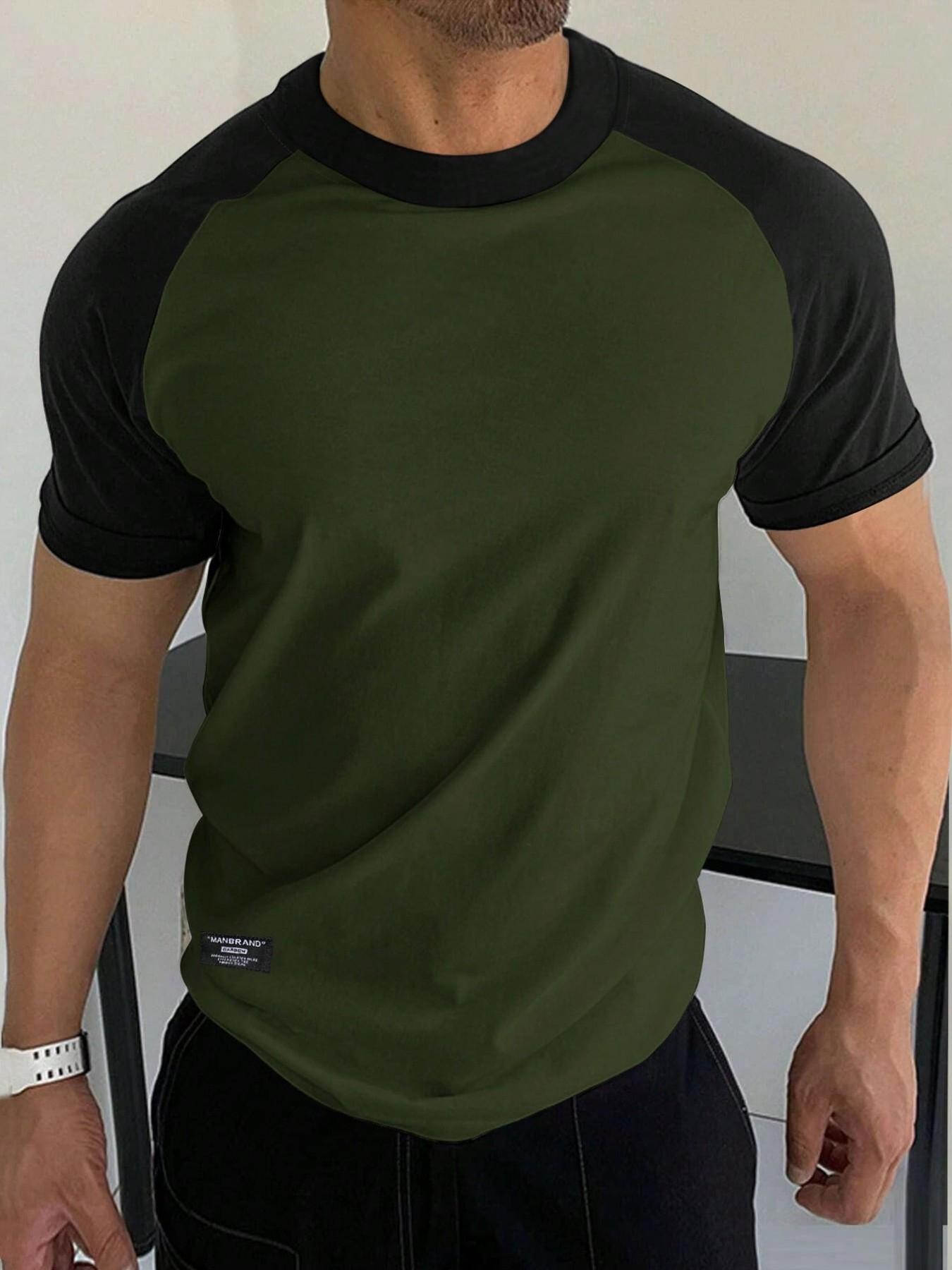 Men's Solid Color Shoulder Sleeve Crew Neck T-Shirt, Ultra Soft Stretch Quality Fabric, Dry Fit Sports Tee for Running & Gym Workouts, Dry Fit Shirts