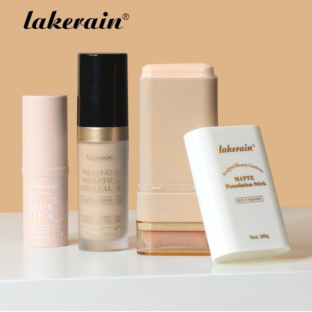 Face Base 3 in 1, Pore Minimizing Primer Stick + Multi-Use Concealer & Highlighter (Dual-Use) + Matte Foundation Stick with Brush, Long-Lasting Makeup Set, Waterproof & Sweat-proof, Full Coverage, Flawless Base Makeup Face Makeup Sets