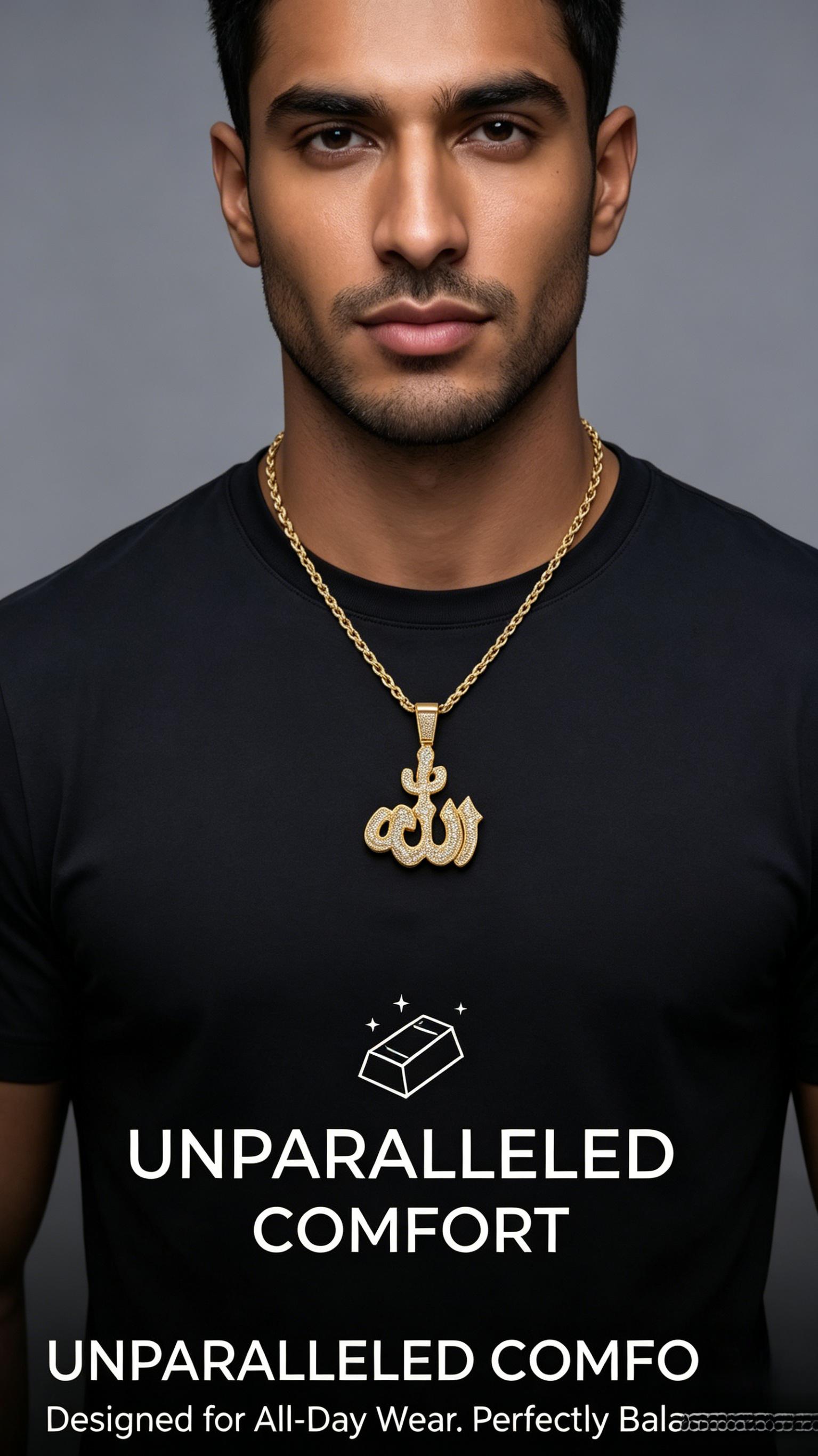 Dainty Allah Letter Necklace, Gold Tone, Versatile for Any Outfit